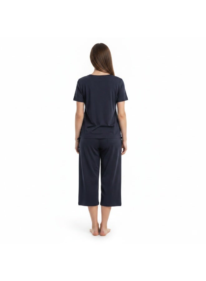 JOANNA 2-Piece Pajama Set Short Sleeve Heart Print Top and Capri Pants Soft Sleepwear - Image 3