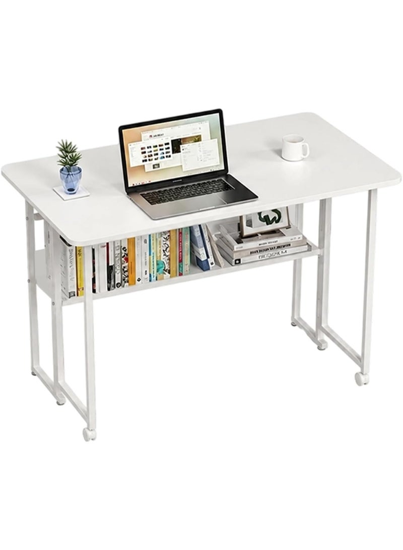 M.A&F's Portable Folding Desk with Storage Shelf, No-Assembly Mobile Computer Table with 360° Smooth Casters, Space-Saving Foldable Workstation for Home Office & Small Apartments (80cm) - Image 1