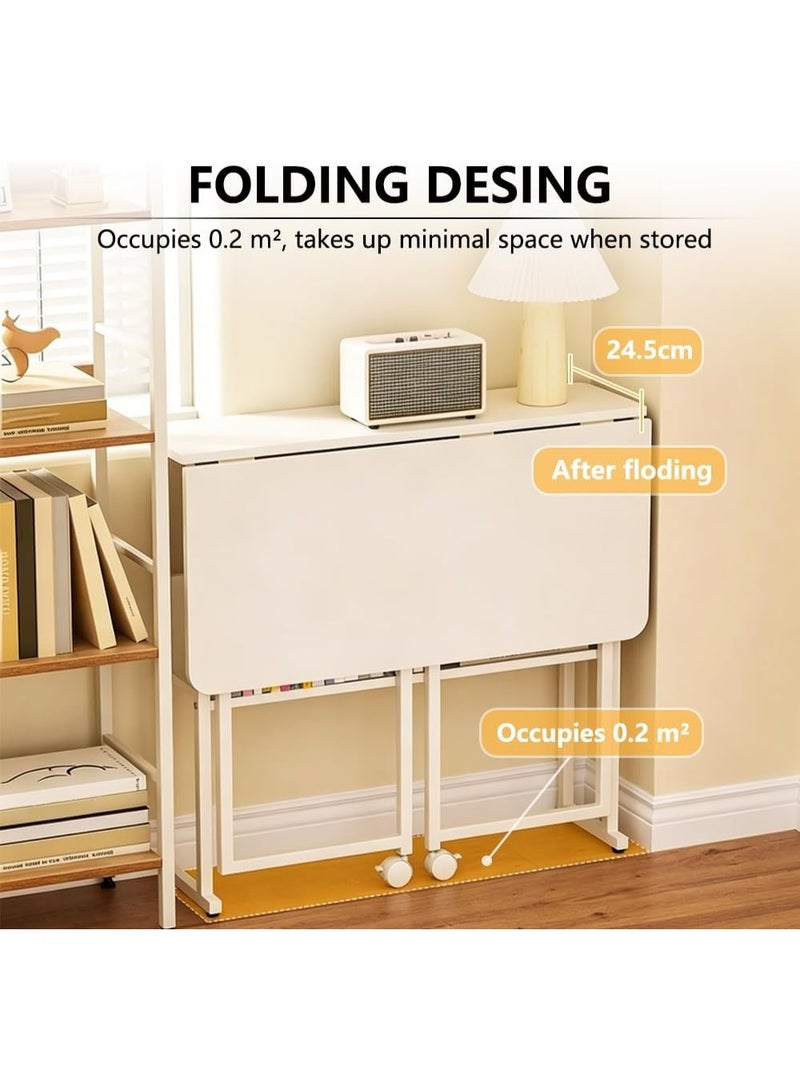 M.A&F's Portable Folding Desk with Storage Shelf, No-Assembly Mobile Computer Table with 360° Smooth Casters, Space-Saving Foldable Workstation for Home Office & Small Apartments (80cm) - Image 3