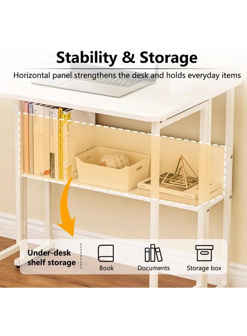 M.A&F's Portable Folding Desk with Storage Shelf, No-Assembly Mobile Computer Table with 360° Smooth Casters, Space-Saving Foldable Workstation for Home Office & Small Apartments (80cm) - Image 4