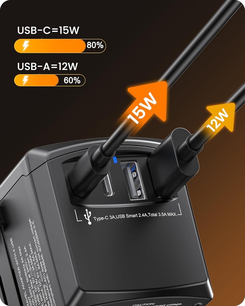 LENCENT Universal Travel Power Adapter, International AC Plug Adaptor with 2 USB C 2 USB A Ports Wall Charger Worldwide Travel Essentials for US to EU UK Ireland Australia (Type C/G/A/I) Black - Image 4