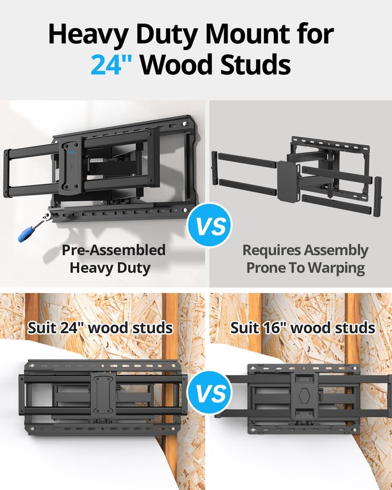 USX STAR 37-97 inch Heavy Duty Full Motion TV Wall Mount, Fits 24" Wood Studs, Wall Mount tv Bracket with Smooth Swivel, Tilt, Extension, Hold up to 150lbs, Max VESA 600x400 mm, Fit Most 75 85 90+ TVS - Image 4