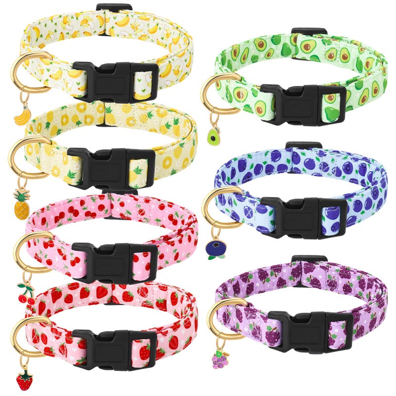 Guiqulai 7 Pack Cute Dog Collars for Medium Dogs Fruit Dog Collars with Fruit Pendants Adjustable Pet Collar with Safety Buckle for Girl Boy Dogs(12-18.9 inch) - Image 1