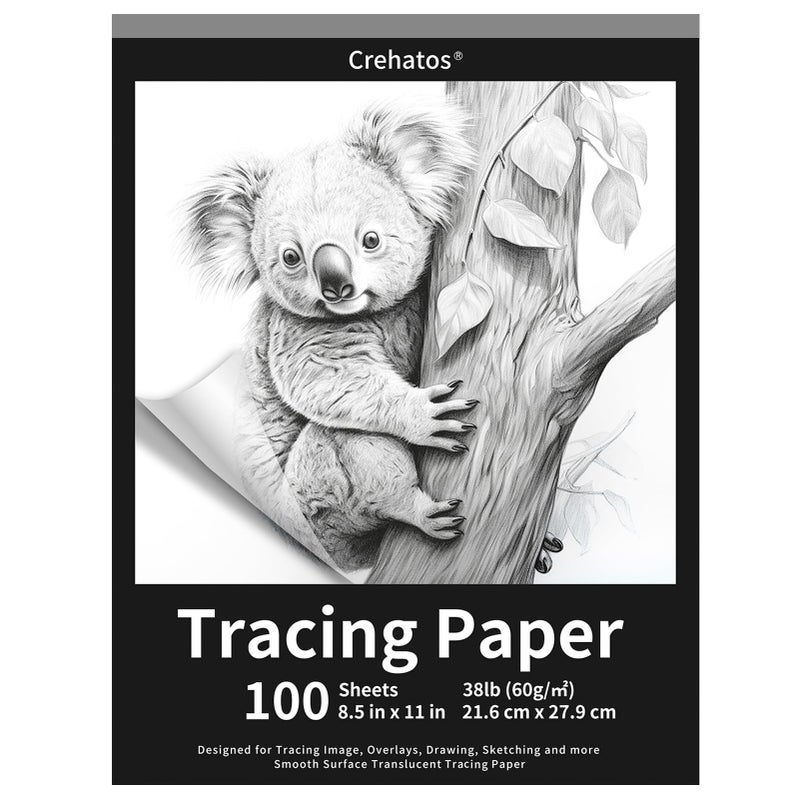 Crehatos 8.5" x 11" Tracing Paper, Translucent Tracing Pad, 100 Sheets 38lb/60gsm Vellum Art Paper - Image 1