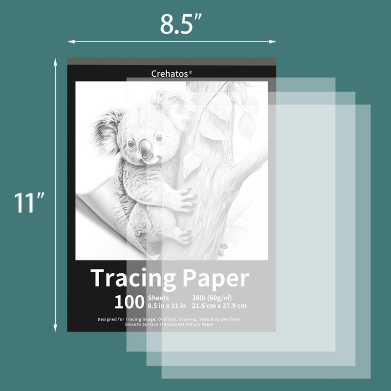 Crehatos 8.5" x 11" Tracing Paper, Translucent Tracing Pad, 100 Sheets 38lb/60gsm Vellum Art Paper - Image 3