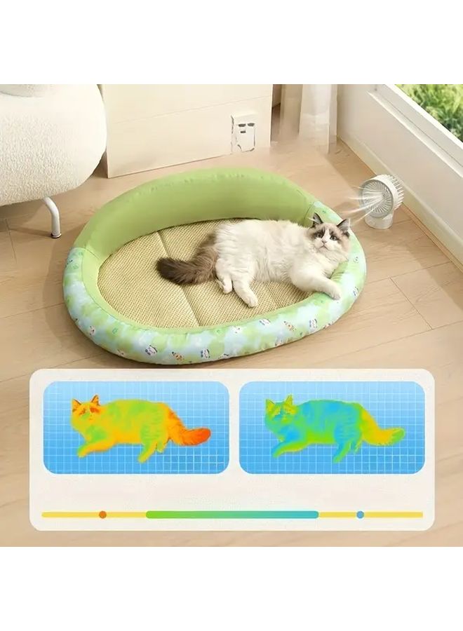 Blue Woven Rattan Cat Hammock Summer Bed Cooling Mat 60x17.72 Inch for Pets - Image 4