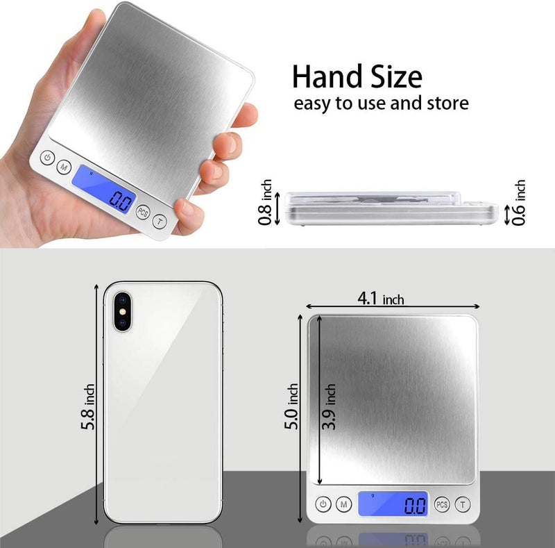 فيوزيون ميزان مطبخ رقمي فوجيون 3000 جم / 0.1 جم، ميزان طعام جيبي 6 أوضاع قياس، شاشة LCD، وظيفة الصفر، ميزان رقمي بالجرام والأوقية مع صينيين للطعام، الطهي، التغذية، الزواحف (البطارية مشمولة) | دقة 0.1 جم، 6 أوضاع، صينيتان مشمولتان، شاشة LCD، وظيفة الصفر، عد القطع، للطعام، القهوة، الطهي، الأعشاب، الزواحف، العملات المعدنية - Image 3