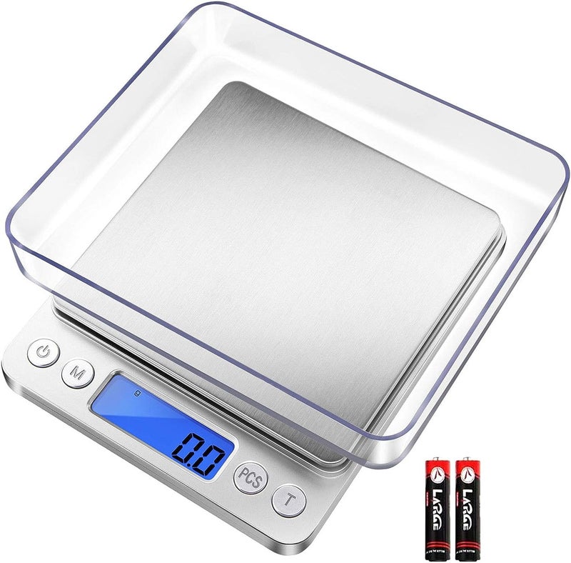 فيوزيون ميزان مطبخ رقمي فوجيون 3000 جم / 0.1 جم، ميزان طعام جيبي 6 أوضاع قياس، شاشة LCD، وظيفة الصفر، ميزان رقمي بالجرام والأوقية مع صينيين للطعام، الطهي، التغذية، الزواحف (البطارية مشمولة) | دقة 0.1 جم، 6 أوضاع، صينيتان مشمولتان، شاشة LCD، وظيفة الصفر، عد القطع، للطعام، القهوة، الطهي، الأعشاب، الزواحف، العملات المعدنية - Image 1