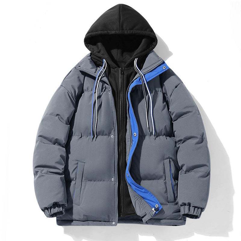 2022 Winter New Cotton Clothes Men'S Daily All-Match Comfortable Loose Fashion Fake Two-Piece Cotton Clothes - Image 3