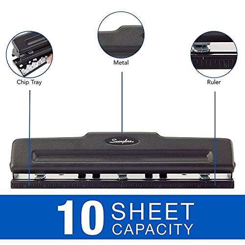 Swingline 3 Hole Punch, 10 Sheet Capacity Three Hole Puncher 3 Ring, Adjustable 2-3 Hole Paper Punch, Black (74015) - Image 2