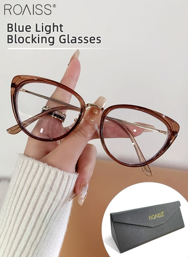 رويس نظارات شمسية للنساء، حجب الضوء الأزرق، مضادة للأشعة فوق البنفسجية والوهج، فلتر الضوء الأزرق، نظارات كمبيوتر، عين القطة، مضادة لإجهاد العين، نظارات الصداع، شفافة، بنية اللون، 51 مم - Image 1