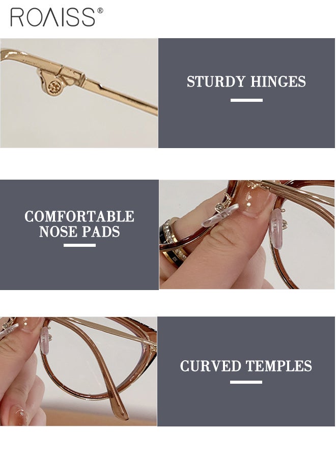 رويس نظارات شمسية للنساء، حجب الضوء الأزرق، مضادة للأشعة فوق البنفسجية والوهج، فلتر الضوء الأزرق، نظارات كمبيوتر، عين القطة، مضادة لإجهاد العين، نظارات الصداع، شفافة، بنية اللون، 51 مم - Image 4