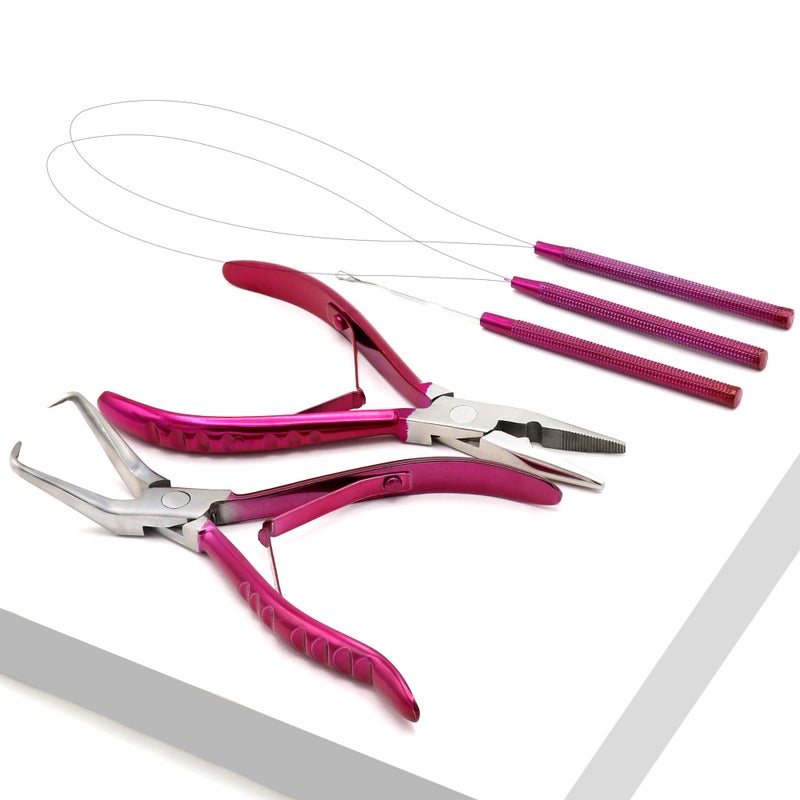 G4 VISION Professional Hair Extension & Beading Tool Kit Remove Plier Set for beads (4 Piece) I-Link Micro Ring Loop Needle Pulling Hook Threader Wire for Silicone Rings - Image 1