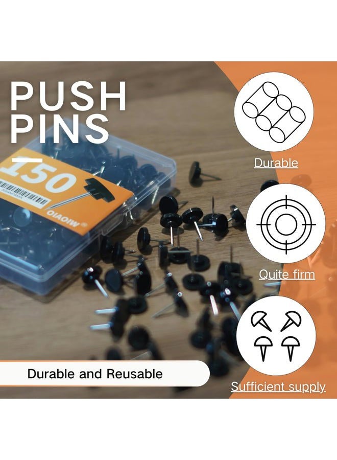 OIAOIW 150 PCS Black Flat Push Pins for Wall Thumb Tacks for Walls Flat thumbtacks Push pin for Bulletin Board Shadow Box Display Thumbtack for Cork Board - Image 3