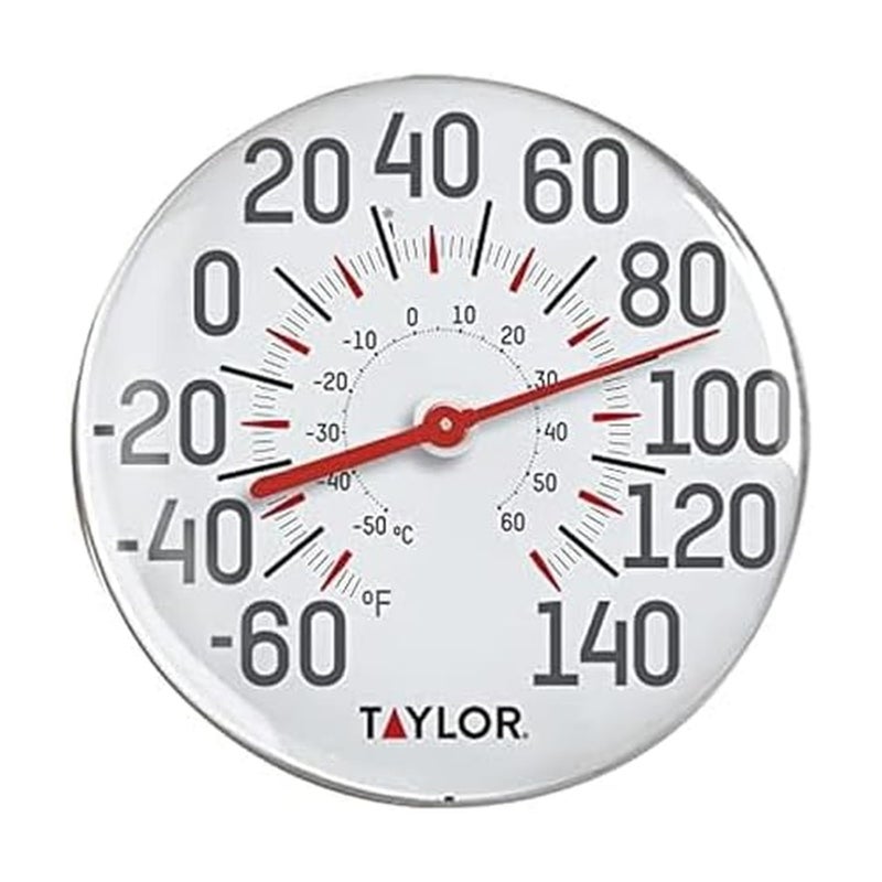 Taylor Metal Wall Indoor Outdoor Thermometer Wireless Thermometer with Easy to Read Large Numbers for Patio Pool and Indoor Areas 12inch White