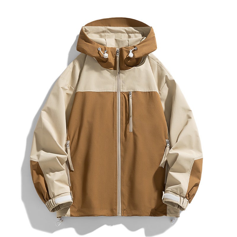 American Color-Block Hooded Windproof Jacket For Men And Teenagers Shoulder-Drop Loose Casual Fashionable Jacket For Boys - Image 4