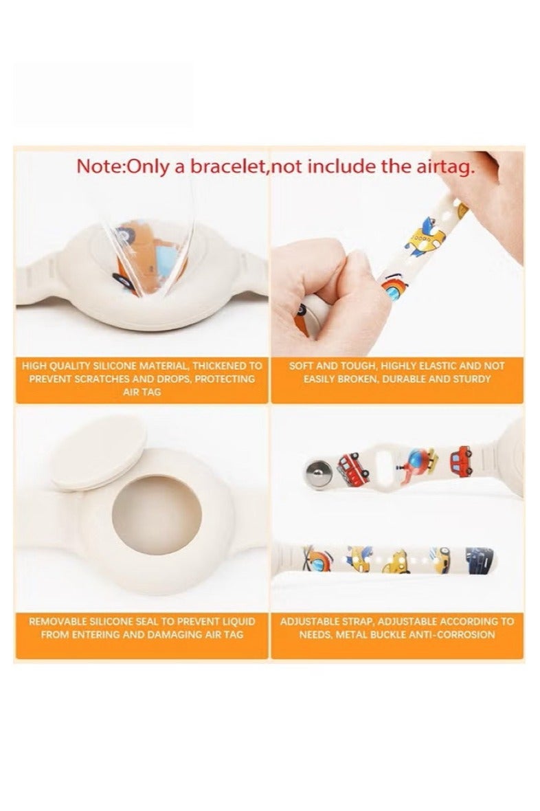 AirTag Bracelet for Kids, Waterproof Cute Cartoon Air tag Holder for Kids with Soft Silicone Full Coverage Anti-Lost Hidden Airtag Wristband Accessories for Child（green) - Image 3