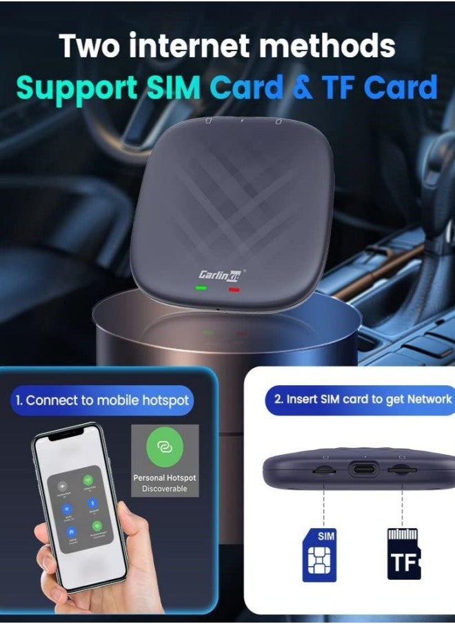 كارلين نت صندوق كاربلاي بنظام اندرويد 13 بذاكرة 8+128GB، سلسلة الترا مع كوالكوم QCM6125، يأتي مع نظام اندرويد اوتو كاربلاي وجوجل بلاي، فقط لسيارات كاربلاي السلكية من المصنع