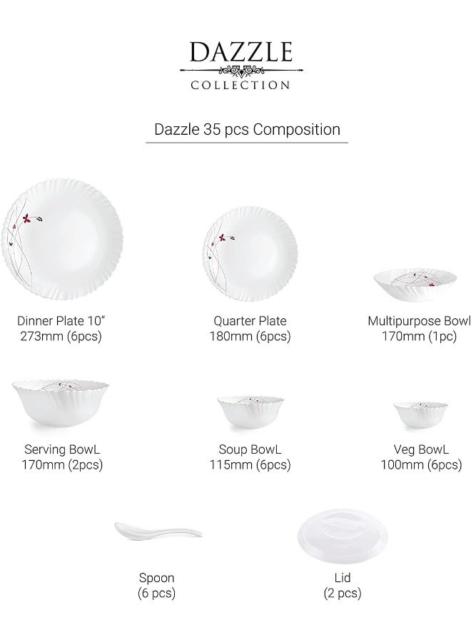 Cello طقم عشاء سيلو أوبالوير دازل سيريز لوش فييستا، 35 قطعة، خدمة لـ 6 أشخاص، أبيض - Image 4