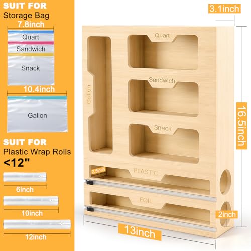 BSHSPX Magnetic Storage Bag Organizer 6 In 1 Ziplock Bag Organizer for Fridge and Drawer, Foil and Plastic Wrap Organizers with Cutter, Food Storage Bags Organizers for Gallon Quart Sandwich Snack - Image 3