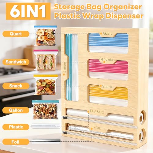 BSHSPX Magnetic Storage Bag Organizer 6 In 1 Ziplock Bag Organizer for Fridge and Drawer, Foil and Plastic Wrap Organizers with Cutter, Food Storage Bags Organizers for Gallon Quart Sandwich Snack - Image 4