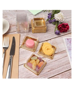 Y&D 50Pack Cupcake Boxes Mini Mooncake Box Individual Cake Boxes Container Plastic Transparent Box Cookies Muffins For Baby Shower Wedding Birthday Party Ramadan Party Eid Mubarak Supplies Gold Base  - Image 3