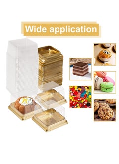 Y&D 50Pack Cupcake Boxes Mini Mooncake Box Individual Cake Boxes Container Plastic Transparent Box Cookies Muffins For Baby Shower Wedding Birthday Party Ramadan Party Eid Mubarak Supplies Gold Base  - Image 2