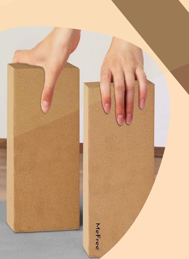 MeFree Cork Yoga Block | Set of 2 I Eco-Friendly, Non-Slip Yoga Brick | Ideal for Balance, Stability, Alignment, & Stretching | 23 x 7.42 x 12.7 cm (Brown) - Image 2