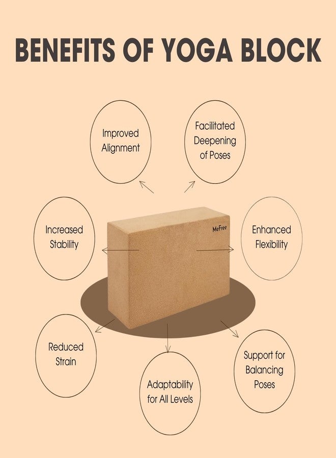 MeFree Cork Yoga Block | Set of 2 I Eco-Friendly, Non-Slip Yoga Brick | Ideal for Balance, Stability, Alignment, & Stretching | 23 x 7.42 x 12.7 cm (Brown) - Image 4