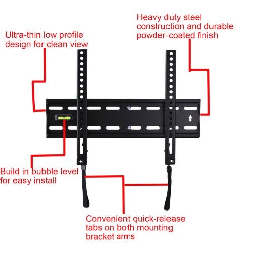 VideoSecu Ultra Slim TV Wall Mount for 27"-55" LCD LED Plasma TV, 110 lbs Weight Capacity, 1" Low Profile, VESA 100x100-400x400, Black, Fixed, Wall Mount - Image 3