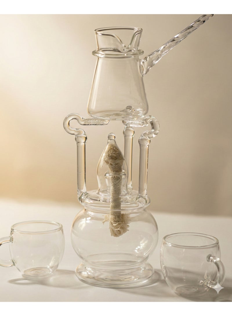 كذا هوم Caza Home طقم سبيرتاية زجاج مقاوم للحرارة شفاف مع حامل + كنكه 250 مل + 2 كوب دابل جلاس 100 مل + فتيل وقمع - Image 1