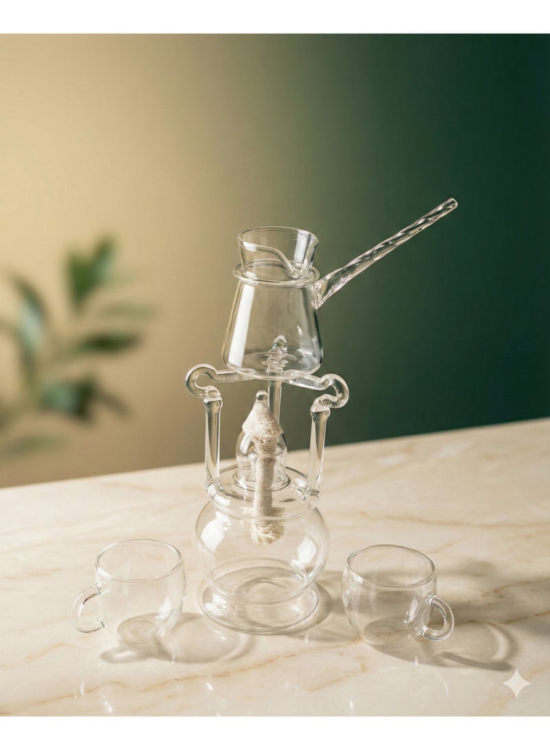 كذا هوم Caza Home طقم سبيرتاية زجاج مقاوم للحرارة شفاف مع حامل + كنكه 250 مل + 2 كوب دابل جلاس 100 مل + فتيل وقمع - Image 2