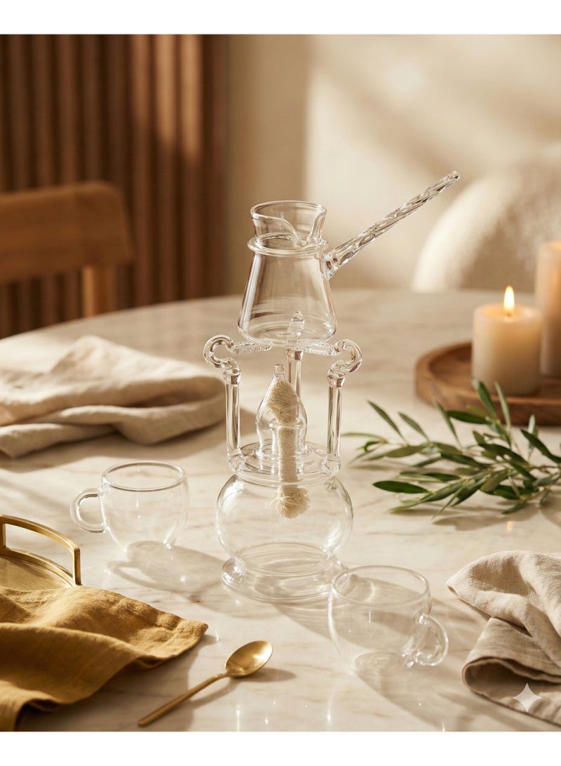 كذا هوم Caza Home طقم سبيرتاية زجاج مقاوم للحرارة شفاف مع حامل + كنكه 250 مل + 2 كوب دابل جلاس 100 مل + فتيل وقمع - Image 3