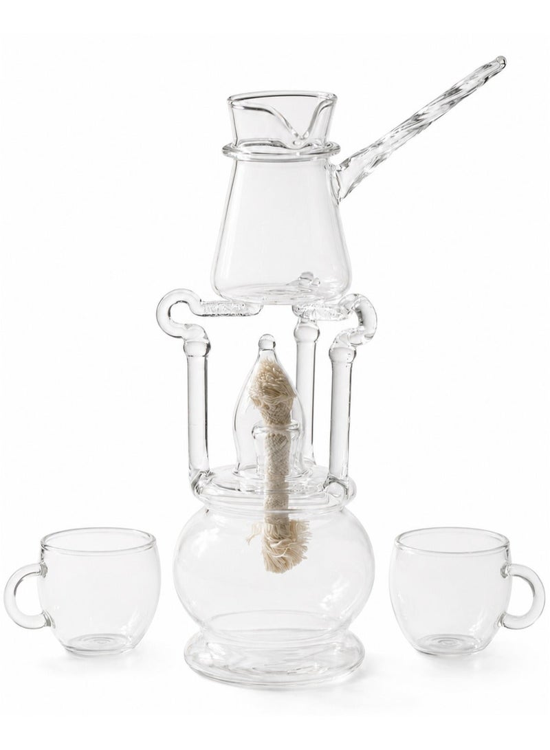 Casa Home Clear Heat-Resistant Glass Spirit Burner Set with Stand + Pot + 2 Double-Glass Cups + Wick & Funnel - Image 1