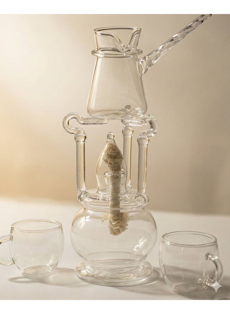 Casa Home Clear Heat-Resistant Glass Spirit Burner Set with Stand + Pot + 2 Double-Glass Cups + Wick & Funnel - Image 2