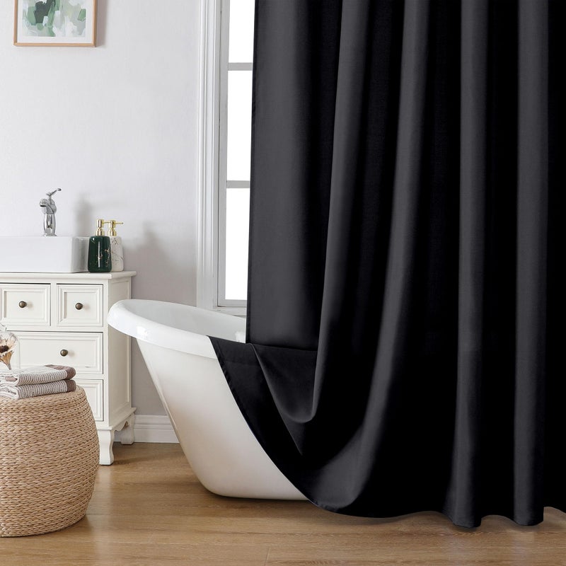 OVZME Zora Solid Black Shower Curtain for Bathroom Fabric Shower Curtain Soft Cloth Hotel Spa Quality Water Repellent Machine Washable Shower Curtain Set with 12 Hooks Grommets Top 72Wx72L
