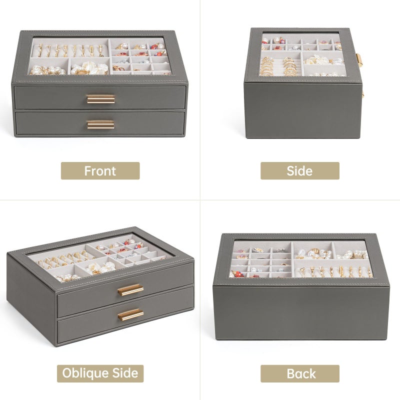 AKOZLIN Jewelry Box with Clear Lid Functional Leather Jewelry Storage Organizer Case 2 Drawers for Women Girls Necklace Ring Bracelet Earring - Image 3