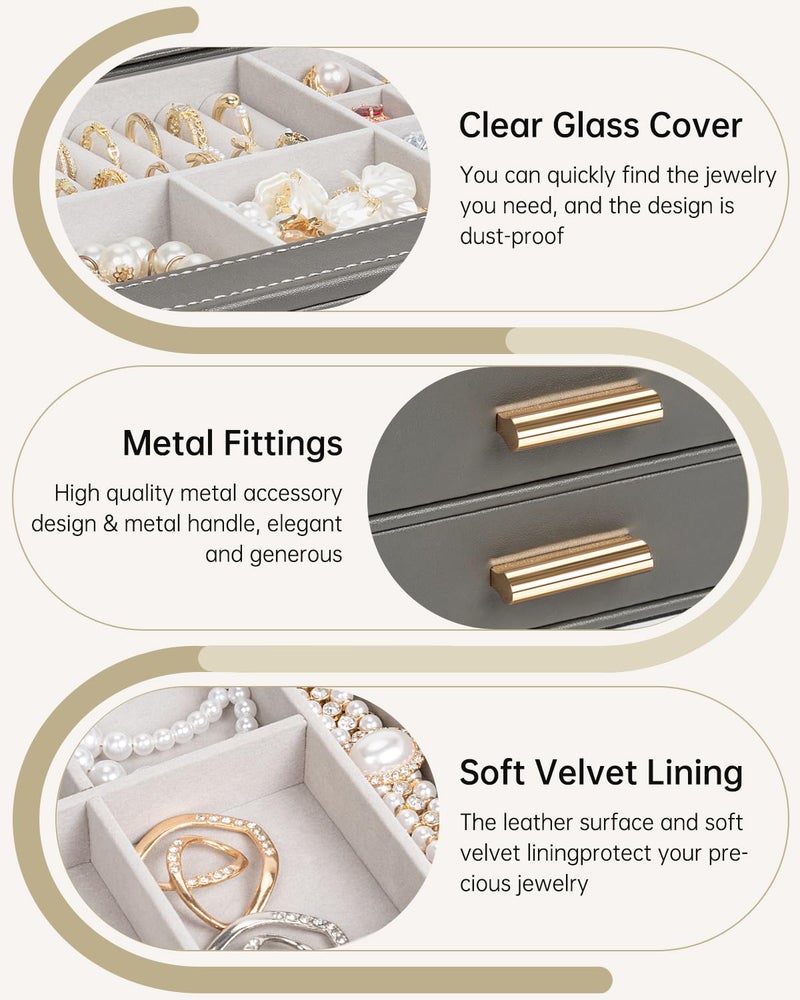AKOZLIN Jewelry Box with Clear Lid Functional Leather Jewelry Storage Organizer Case 2 Drawers for Women Girls Necklace Ring Bracelet Earring - Image 4