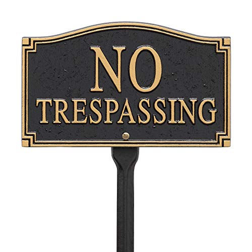 Whitehall Products No Trespassing Wall/Lawn Statement Plaque, Black/Gold - Image 1