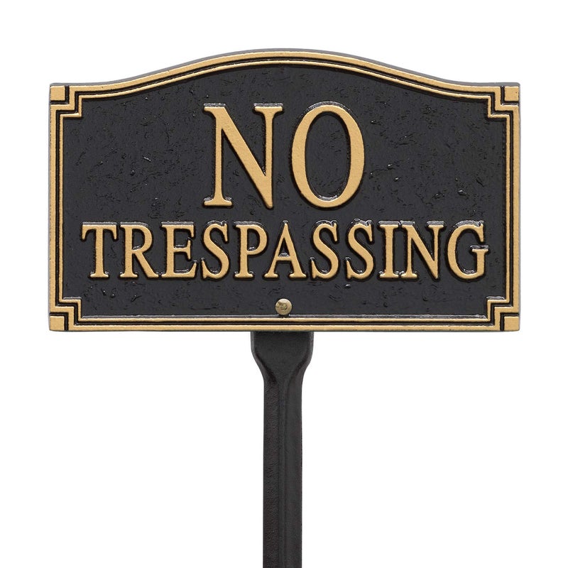 Whitehall Products No Trespassing Wall/Lawn Statement Plaque, Black/Gold - Image 3