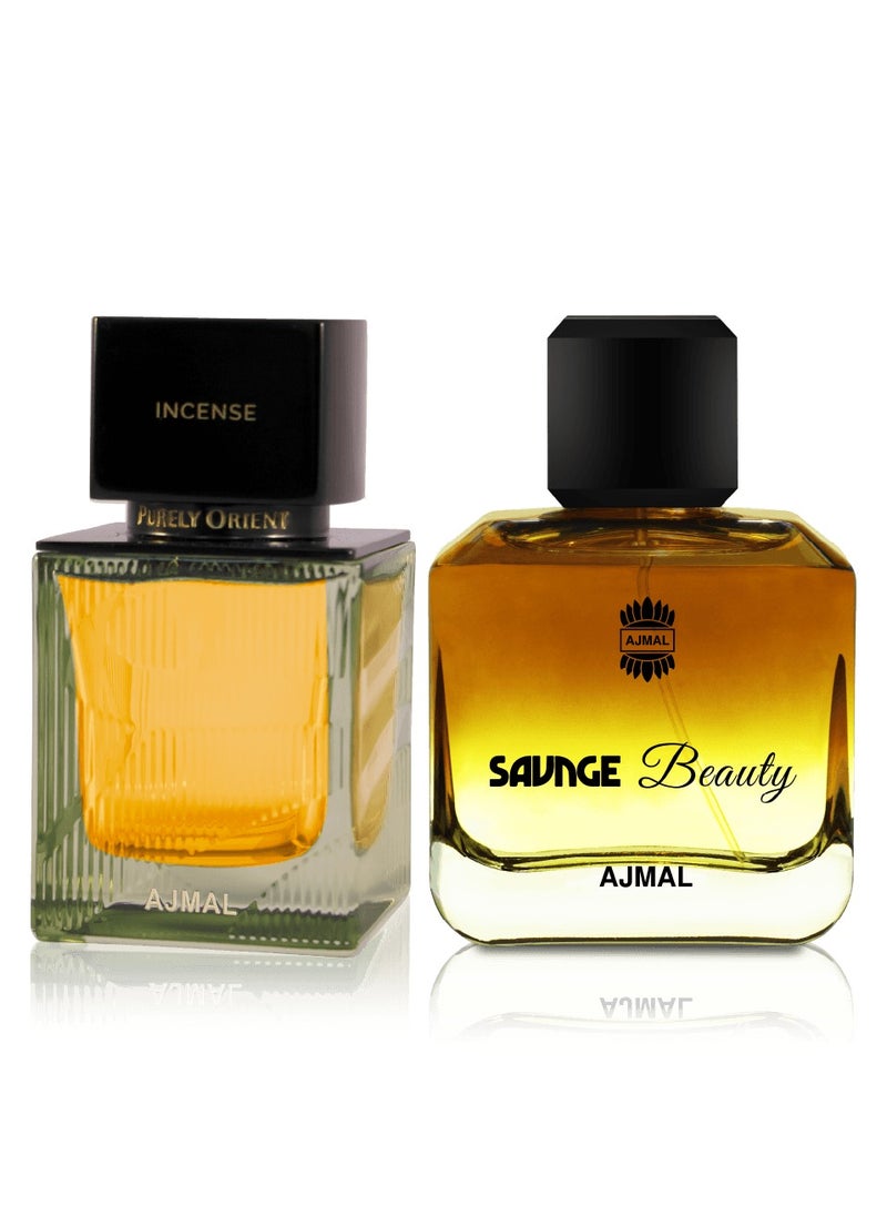 Ajmal Purely Orient Incense EDP 75ml & Savage Beauty - Bold Fragrance Combination 