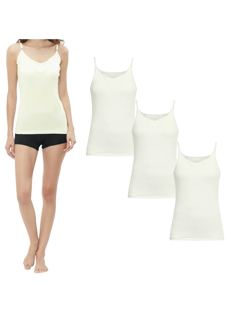 BYC GIRLS ADJUSTABLE STRAP COTTON CAMISOLE (PACK OF 3) - IVORY