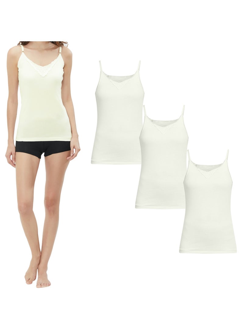 BYC GIRLS ADJUSTABLE STRAP COTTON CAMISOLE (PACK OF 3) - IVORY - Image 1