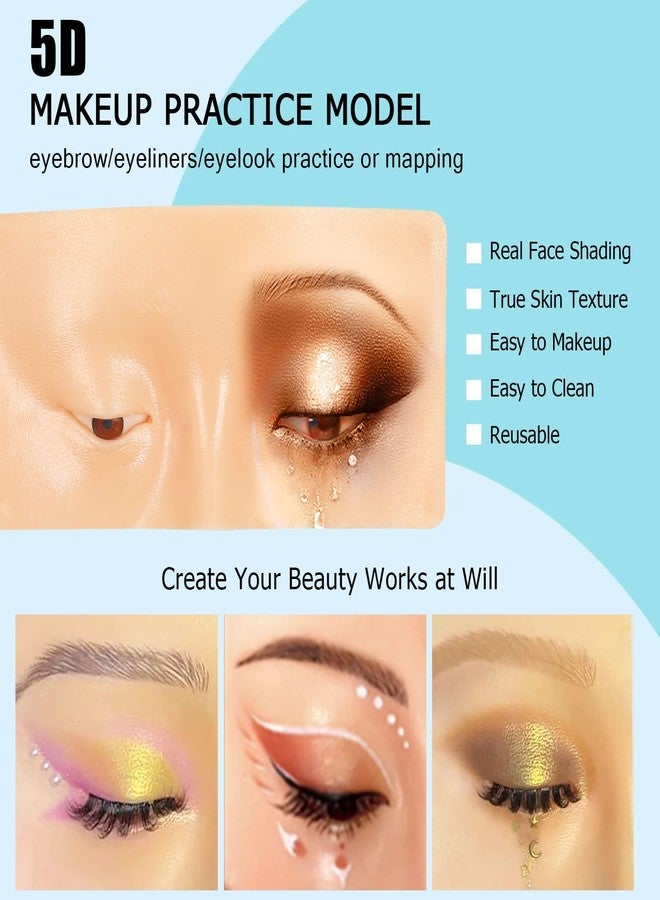 Scheibe Makeup Practice Face,Silicone Reusable Makeup Mannequin Face,Makeup Face Practice Board for Professional Makeup Artists Students and Beginners to Practice Eyesmakeup with 5 Eyeshadow Brush - Image 3