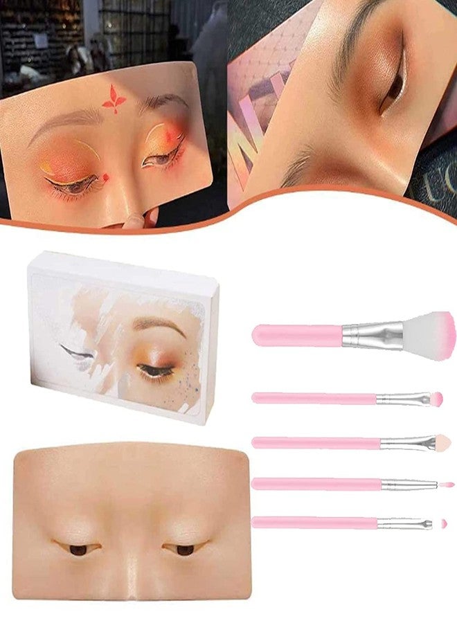 Scheibe Makeup Practice Face,Silicone Reusable Makeup Mannequin Face,Makeup Face Practice Board for Professional Makeup Artists Students and Beginners to Practice Eyesmakeup with 5 Eyeshadow Brush - Image 2