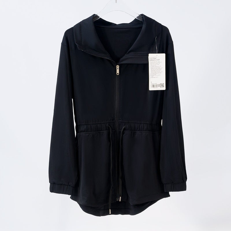 Generic Yoga Clothing Vertical Collar Windbreaker Jacket Tunic Womens Sports Autumn Casual Jacket Slimming Loose Lapel Top Black 036 Belted Jacket 