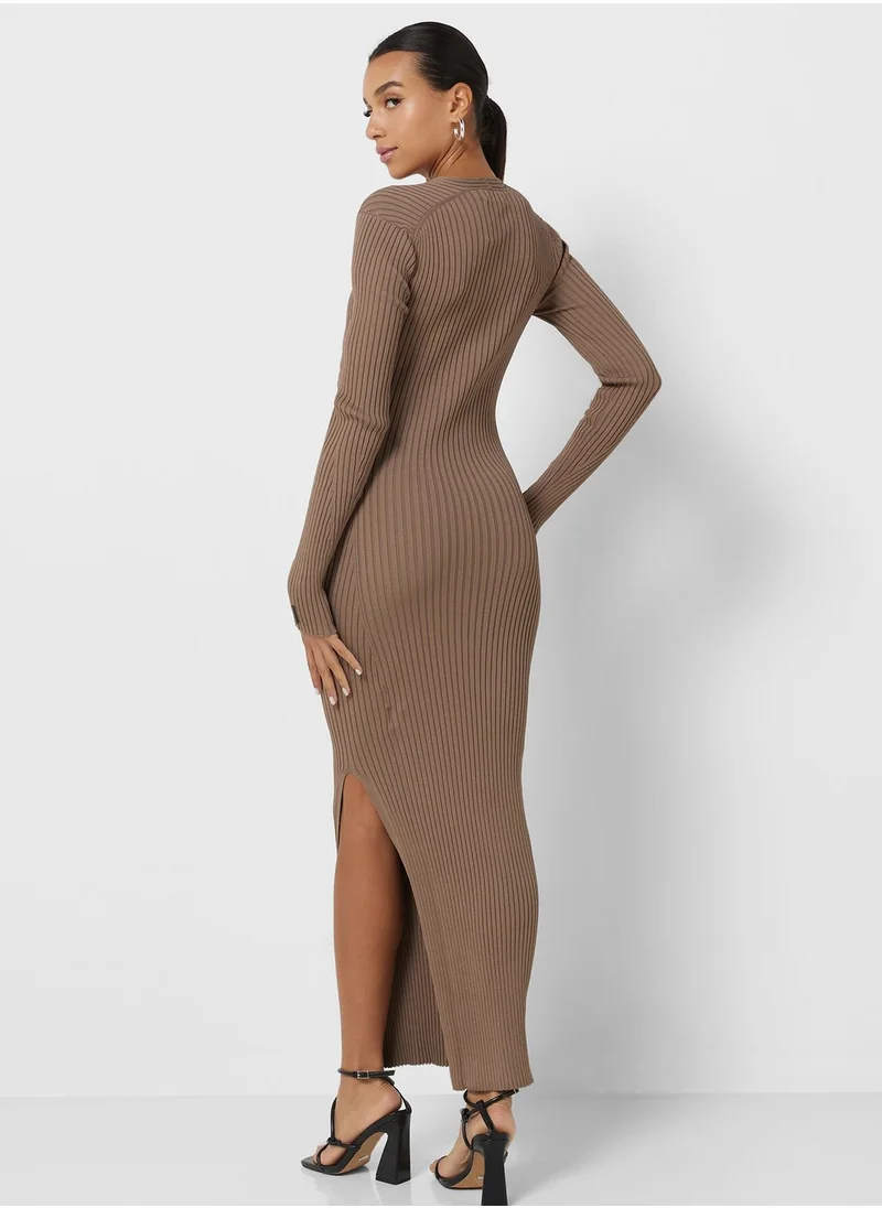 CALVIN KLEIN Side Slit Ribbed Dress