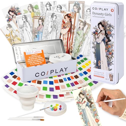 COIPLAY 648 Color Blocks Watercolor Paint Set 52Bookmarks 3 Brushes Silicone Cup Dynasty Girls Coloring Books for All Ages TravelFriendly Easy to Use All in One Art Supplies Craft kit - Image 1