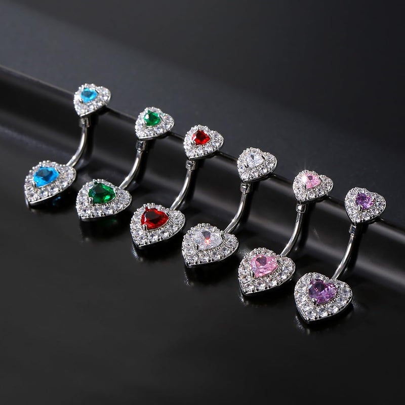 Crystal Double Heart Belly Button Rings Surgical Stainless Steel Curved Barbell Heart Navel Rings Sparkling Zirconia Hearts Bar Navel Nails for Men and Women - Image 2