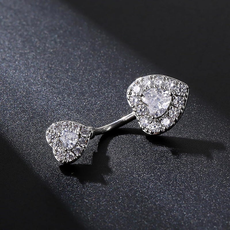 Crystal Double Heart Belly Button Rings Surgical Stainless Steel Curved Barbell Heart Navel Rings Sparkling Zirconia Hearts Bar Navel Nails for Men and Women - Image 3